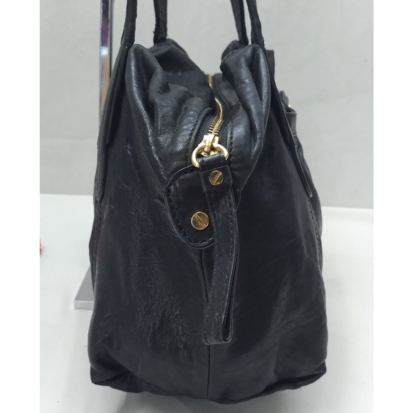 Tory Burch Black Soft Leather Double Handles Satchel Shoulder Bag W/ Mirror - Picture 6 of 16